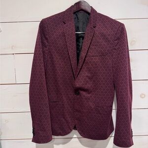 Zara Men's Burgundy Patterned Blazer